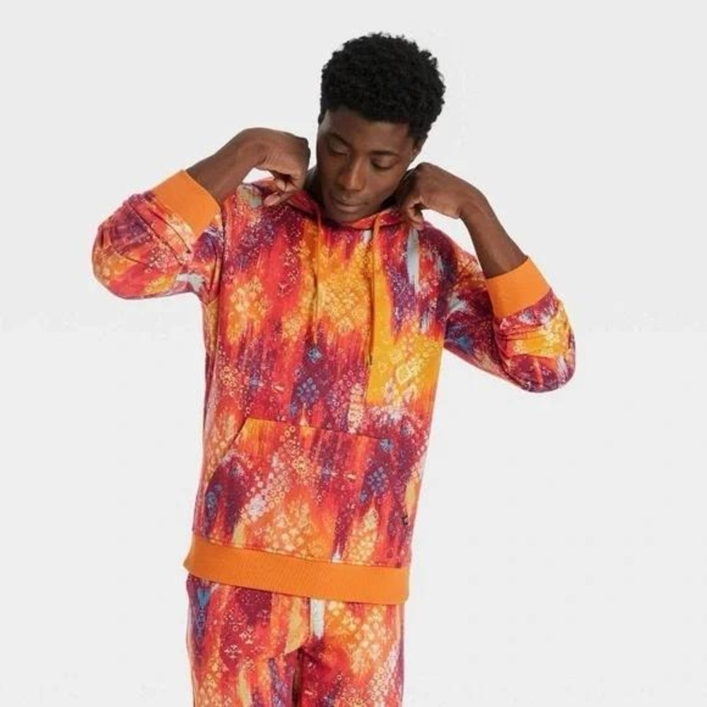 New Houston‎ White Graphic Tie Dye Print Hoodie Sweatshirt Orange  Men Size S